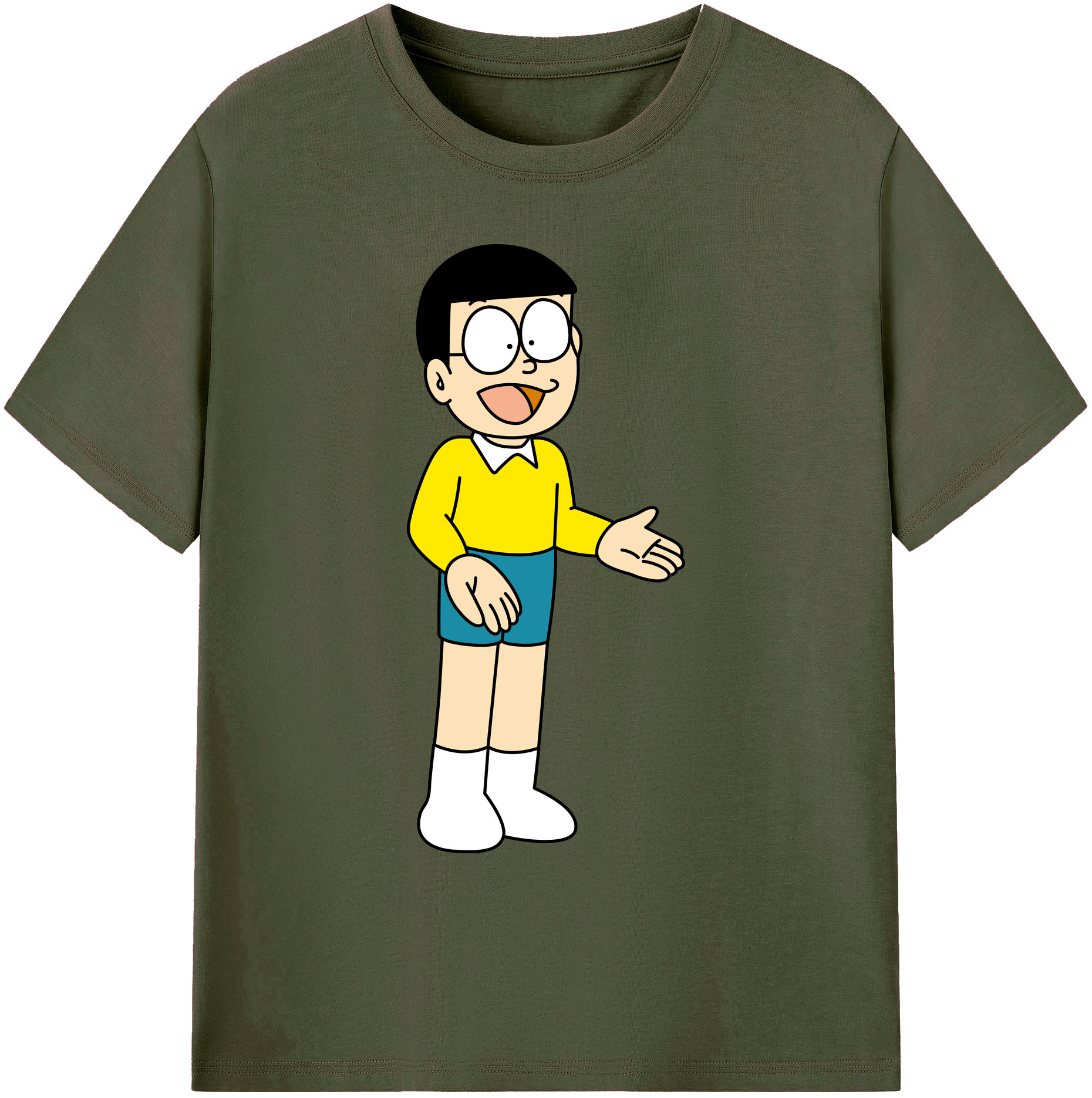 （画像用） ドラえもん 野比 のび太 Doraemon Nobita Nobi 綿100％ メンズ半袖Tシャツ｜肌触りやわらか＆通気性